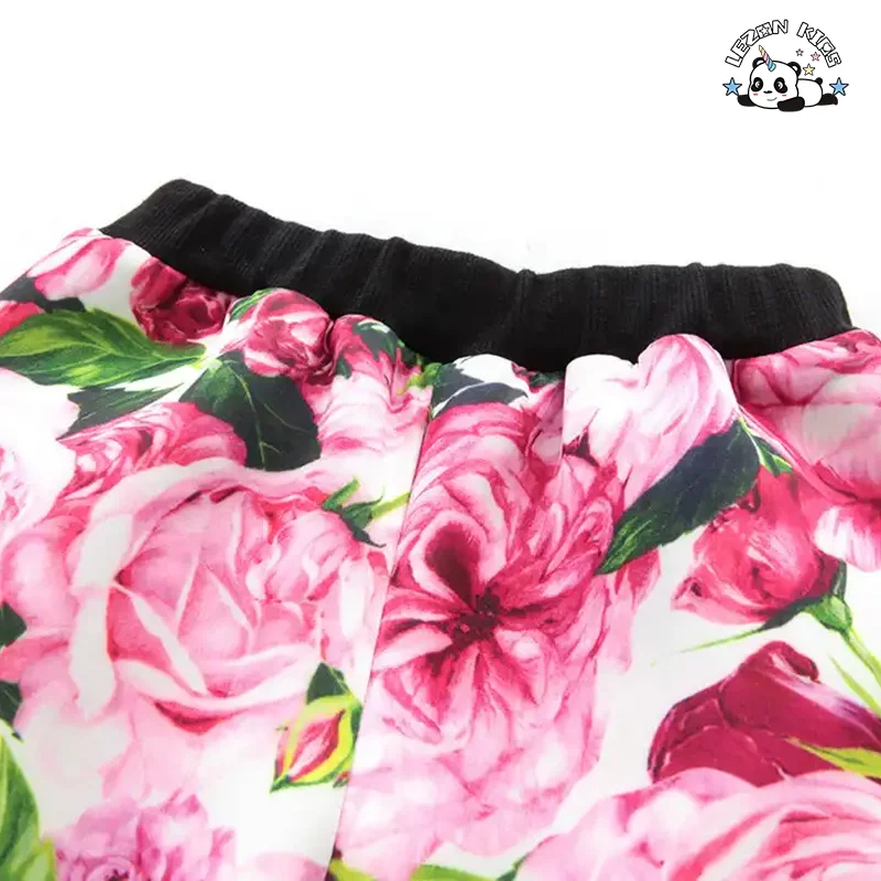 LEZONKIDS - Conjuntos de moletom para crianças no atacado com design de moda fofo, calças bomber com zíper personalizado, impressão digital de flores, roupas infantis